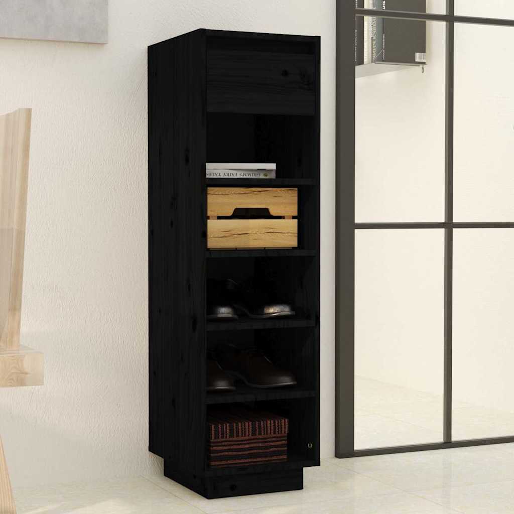 vidaXL Παπουτσοθήκη Μαύρη 30x34x105 εκ. από Μασίφ Ξύλο Πεύκου