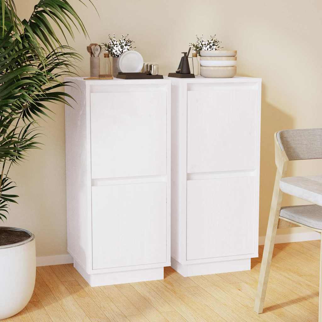 vidaXL Ντουλάπια 2 τεμ. Λευκά 31,5 x 34 x 75 εκ. από Μασίφ Ξύλο Πεύκου