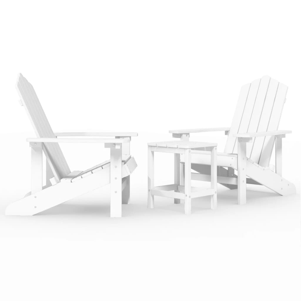 vidaXL Καρέκλες Κήπου Adirondack Λευκές από HDPE με Τραπεζάκι