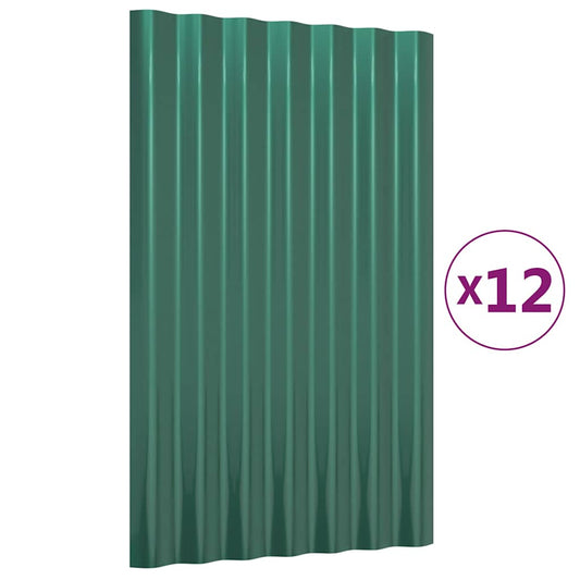 vidaXL Πάνελ Οροφής 12 τεμ. Πράσινα 60x36 εκ. Γαλβανισμένος χάλυβας