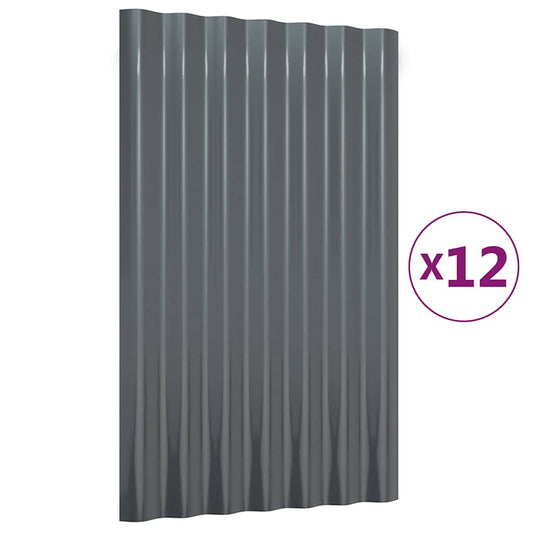 vidaXL Πάνελ Οροφής 12 τεμ. Ανθρακί 60x36 εκ. Γαλβανισμένος χάλυβας