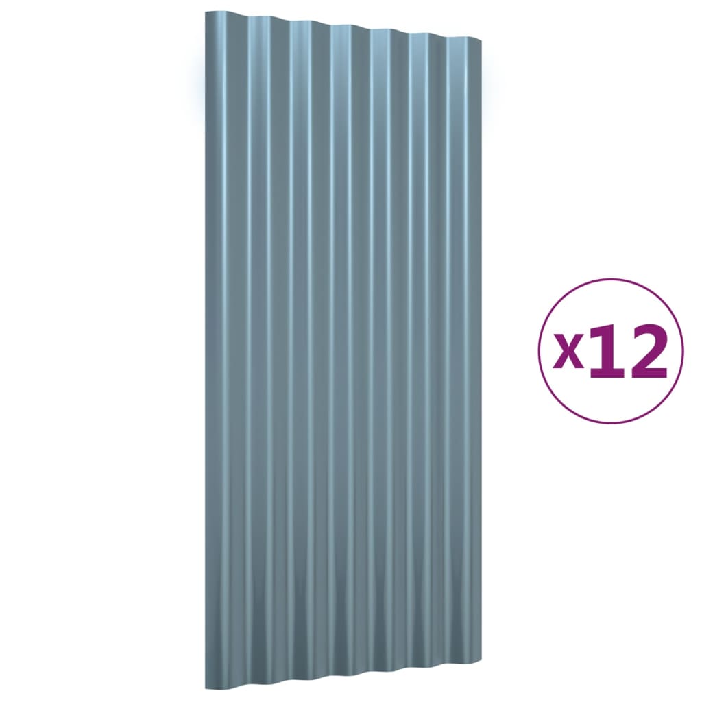 vidaXL Πάνελ Οροφής 12 τεμ. Γκρι 80 x 36 εκ. Γαλβανισμένος χάλυβας