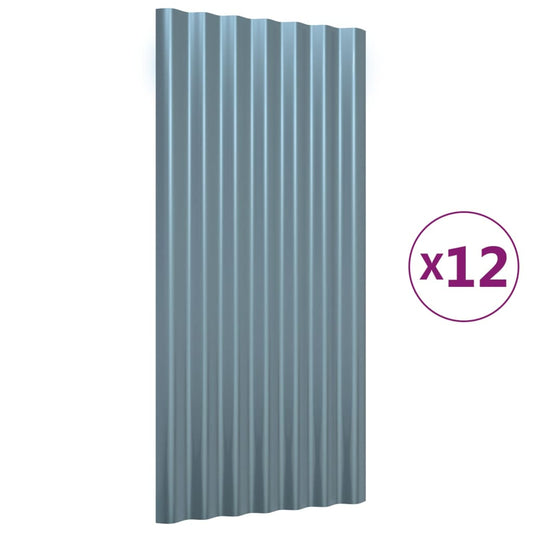 vidaXL Πάνελ Οροφής 12 τεμ. Γκρι 80 x 36 εκ. Γαλβανισμένος χάλυβας