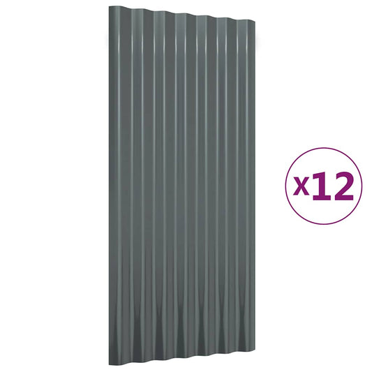 vidaXL Πάνελ Οροφής 12 τεμ. Ανθρακί 80x36 εκ Γαλβανισμένος χάλυβας