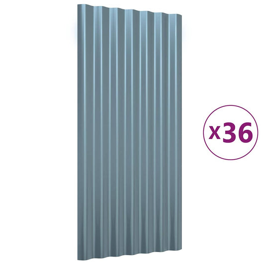 vidaXL Πάνελ Οροφής 36 τεμ. Γκρι 80 x 36 εκ. Γαλβανισμένος χάλυβας