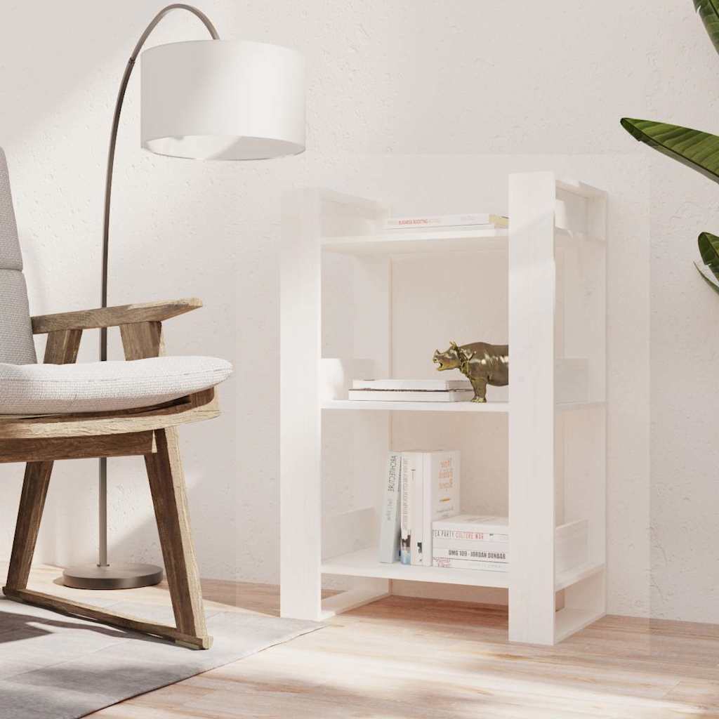 vidaXL Βιβλιοθήκη/Διαχωριστικό Χώρου Λευκό 60x35x91 εκ. Μασίφ Πεύκο
