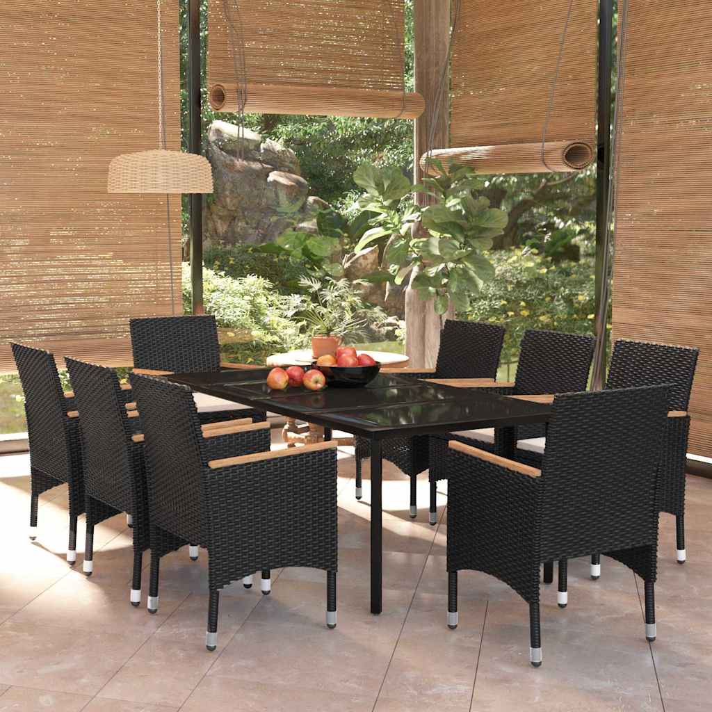 vidaXL Σετ Τραπεζαρίας Κήπου 9 τεμ Μαύρο με Μαξιλάρια