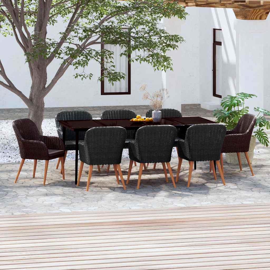 vidaXL Σετ Τραπεζαρίας Κήπου 9 τεμ Μαύρο με Μαξιλάρια