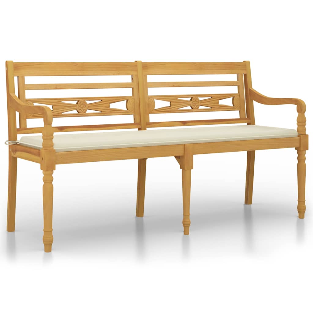 vidaXL Παγκάκι Batavia 150 εκ. από Μασίφ Ξύλο Teak με Κρεμ Μαξιλάρι