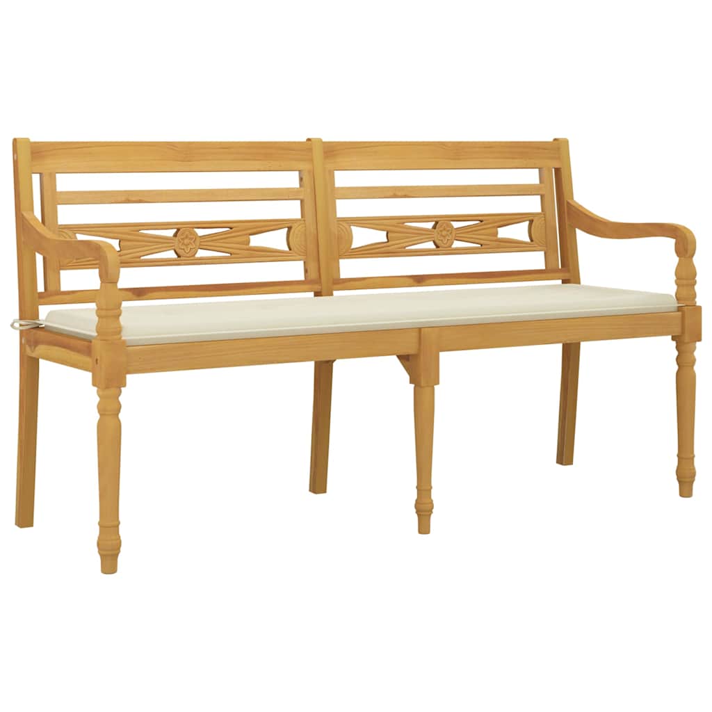 vidaXL Παγκάκι Batavia 150 εκ. από Μασίφ Ξύλο Teak με Κρεμ Μαξιλάρι