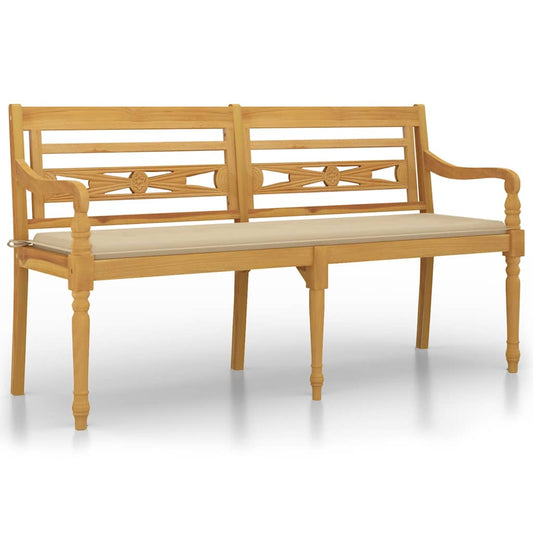 vidaXL Παγκάκι Batavia 150 εκ. από Μασίφ Ξύλο Teak με Μπεζ Μαξιλάρι