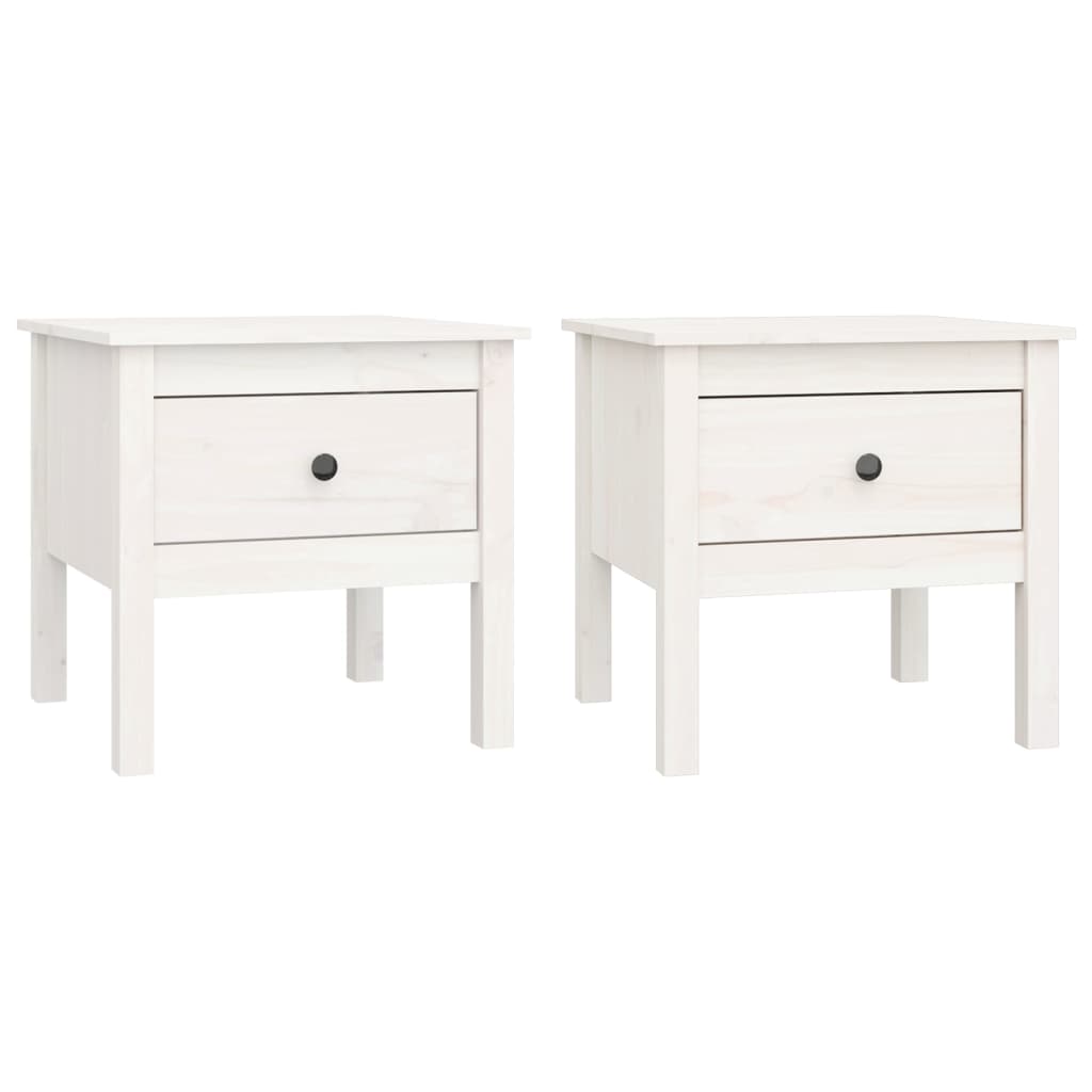 vidaXL Βοηθητικά Τραπέζια 2 τεμ. Λευκά 50x50x49 εκ. Μασίφ Ξύλο Πεύκου