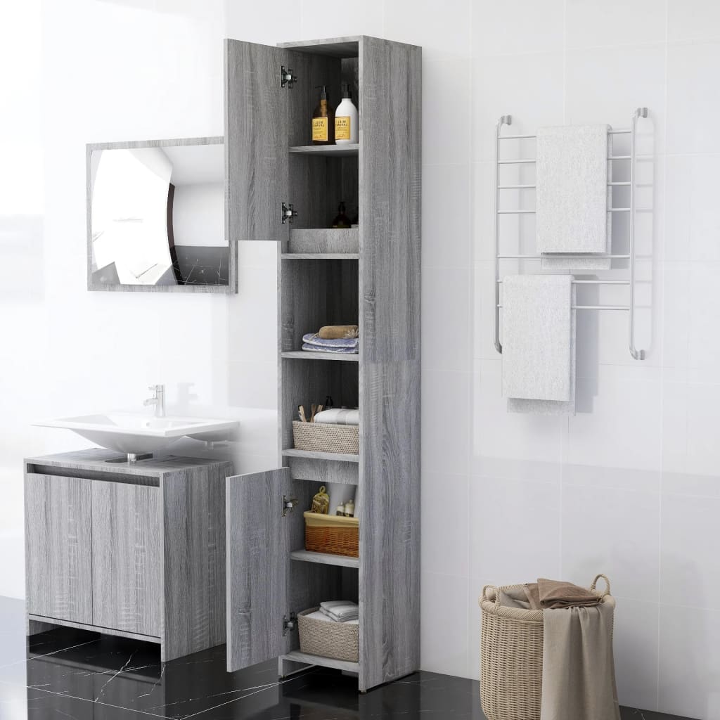 vidaXL Ντουλάπι Μπάνιου Γκρι Sonoma 30x30x183,5 εκ. Επεξεργασμένο Ξύλο