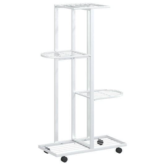 vidaXL Βάση Λουλουδιών 4 Επιπέδων με Ρόδες 44x23x80 εκ. Λευκή Σίδερο