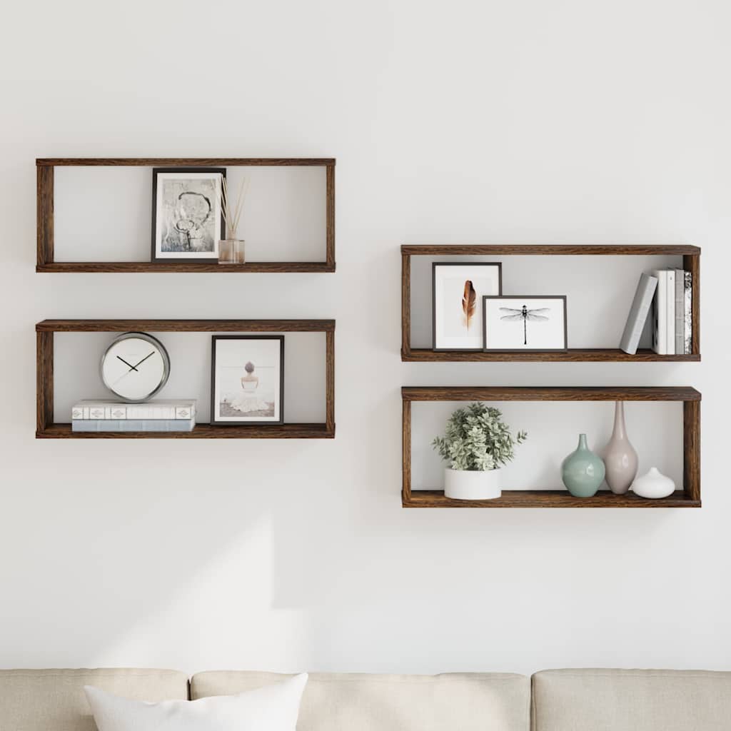 vidaXL Ραφιέρες Τοίχου Κύβοι 4 τεμ. Καπν. Δρυς 60x15x23 εκ. Επεξ. Ξύλο