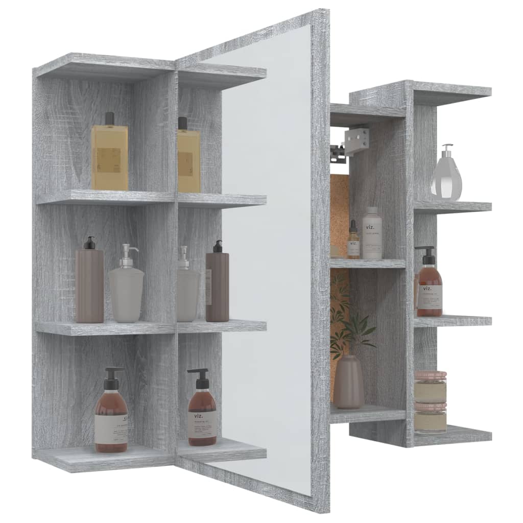 vidaXL Ντουλάπι Καθρέπτης Μπάνιου Γκρι Sonoma 80x20,5x64 εκ Επεξ. Ξύλο