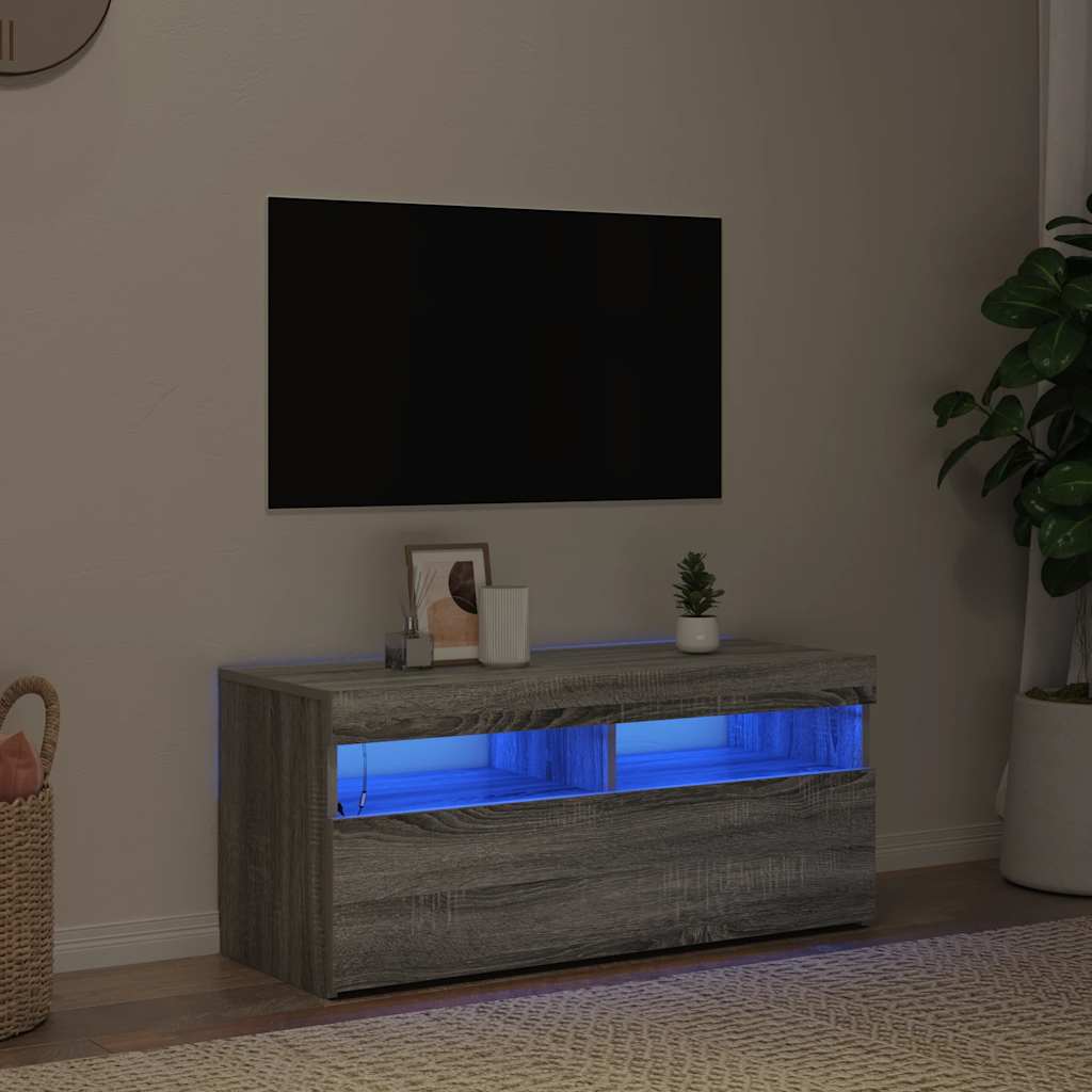 vidaXL Έπιπλο Τηλεόρασης με LED Γκρι Sonoma 90x35x40 εκ.