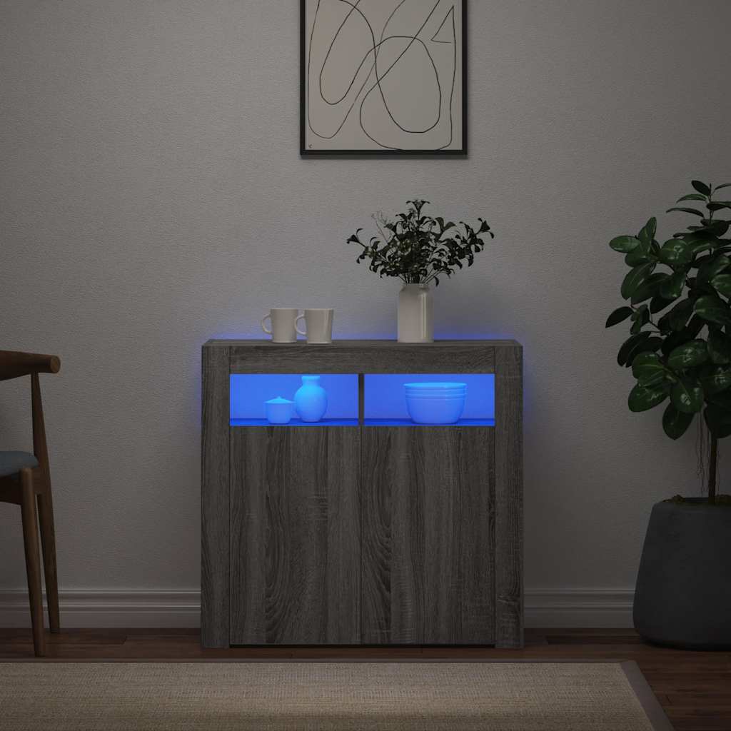 vidaXL Μπουφές με LED Γκρι Sonoma 80x35x75 εκ.