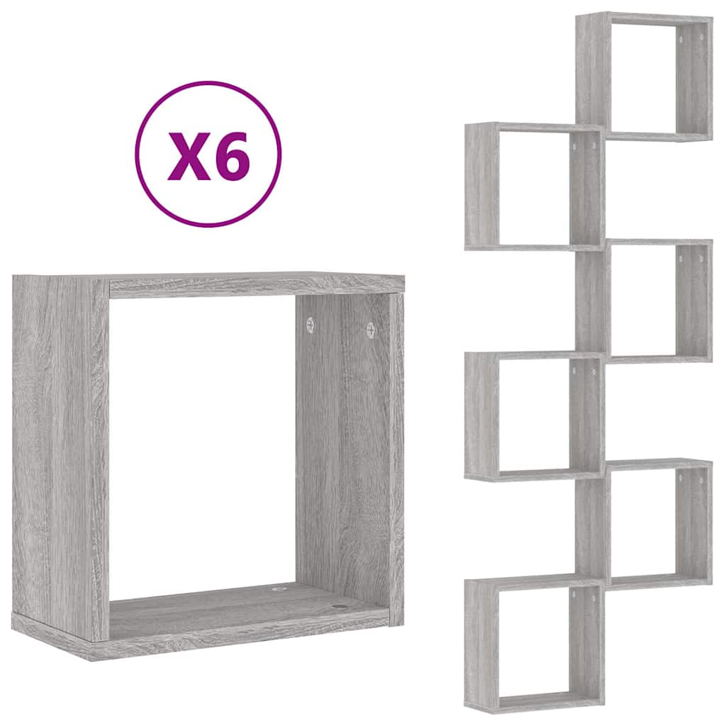 vidaXL Ράφια Τοίχου Κύβοι 6 τεμ. Γκρι Sonoma 30x15x30 εκ.