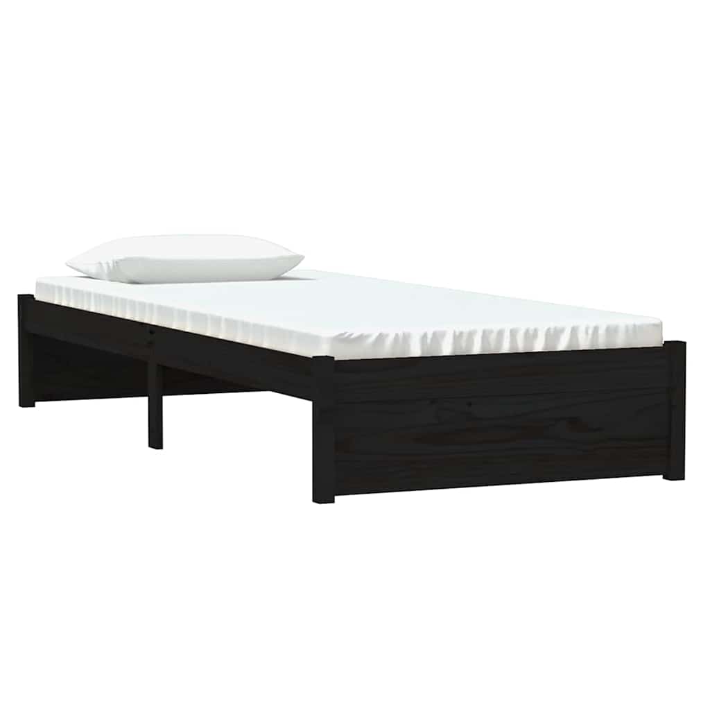 vidaXL Πλαίσιο Κρεβατιού Μαύρο 75 x 190εκ. από Μασίφ Ξύλο Small Single