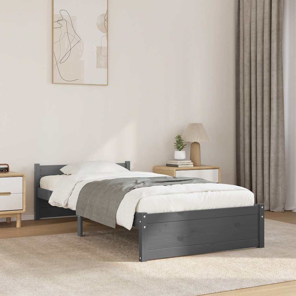 vidaXL Πλαίσιο Κρεβατιού Γκρι 75 x 190 εκ. από Μασίφ Ξύλο Small Single