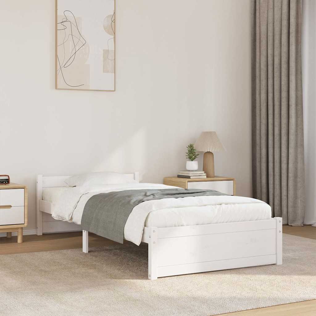 vidaXL Πλαίσιο Κρεβατιού Λευκό 90 x 190 εκ. Μασίφ Ξύλο Single