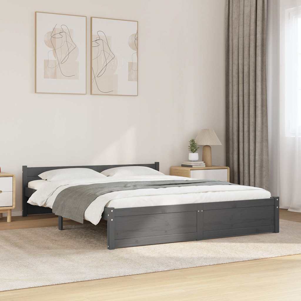 vidaXL Πλαίσιο Κρεβατιού Γκρι 135 x 190 εκ από Ξύλο Πεύκου Double