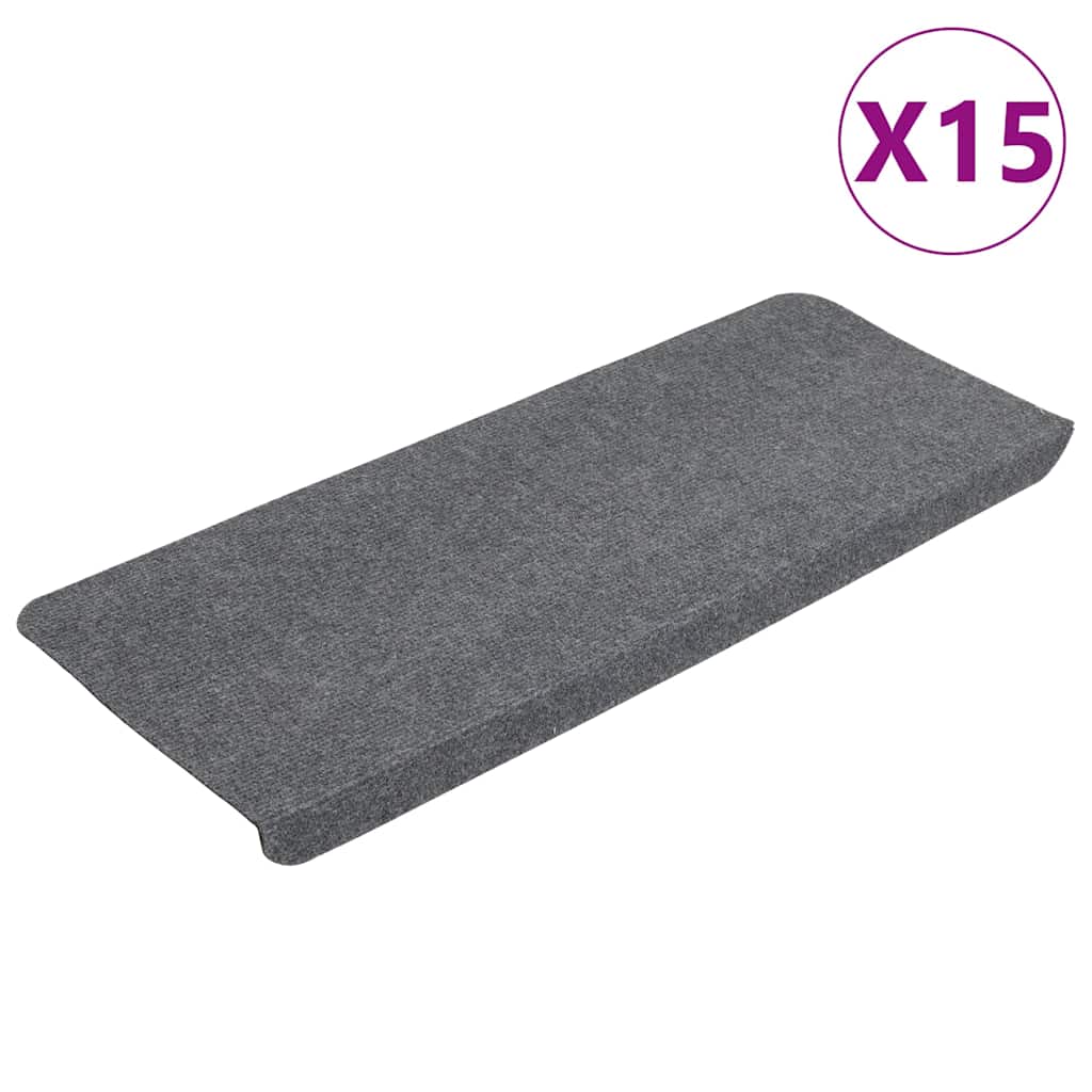 vidaXL Πατάκια Σκάλας Αυτοκόλλητα 15 τεμ. Γκρι 65x24,5x3,5 εκ.