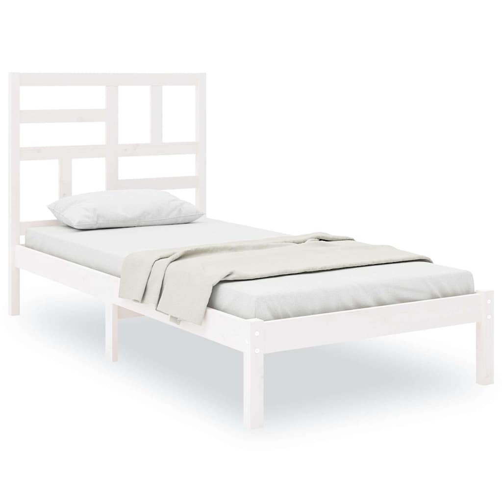 vidaXL Πλαίσιο Κρεβατιού Λευκό 75x190 εκ. Μασίφ Ξύλο Small Single