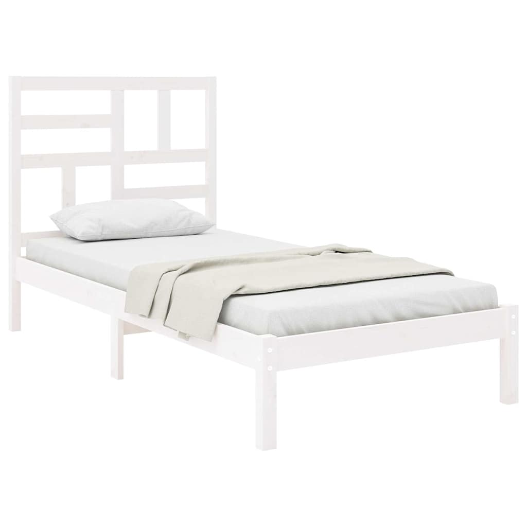 vidaXL Πλαίσιο Κρεβατιού Λευκό 75x190 εκ. Μασίφ Ξύλο Small Single