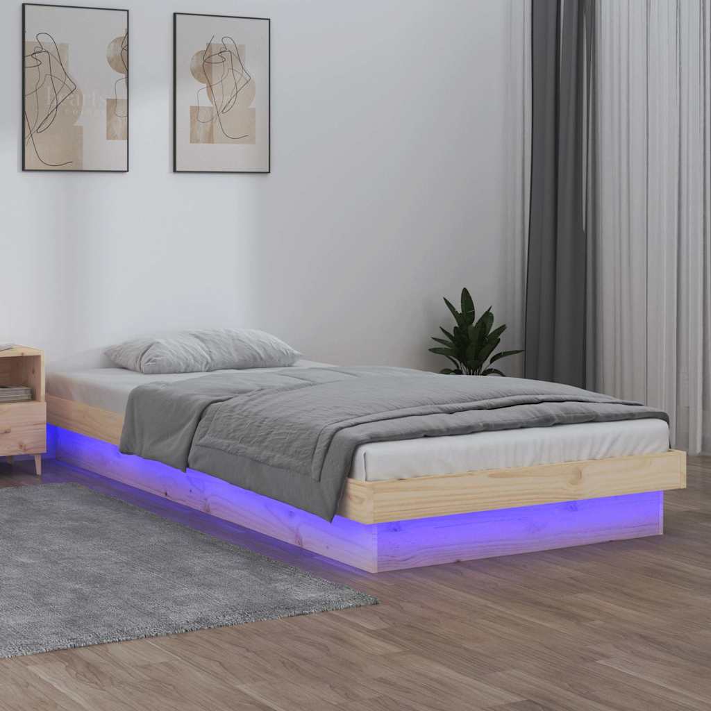 vidaXL Πλαίσιο Κρεβατιού LED 75x190 εκ. Μικρό Μονό Μασίφ Ξύλο