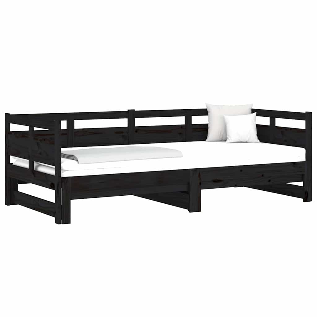 vidaXL Καναπές Κρεβάτι Συρόμενος Μαύρος 2x(90x190) εκ. Μασίφ Πεύκο