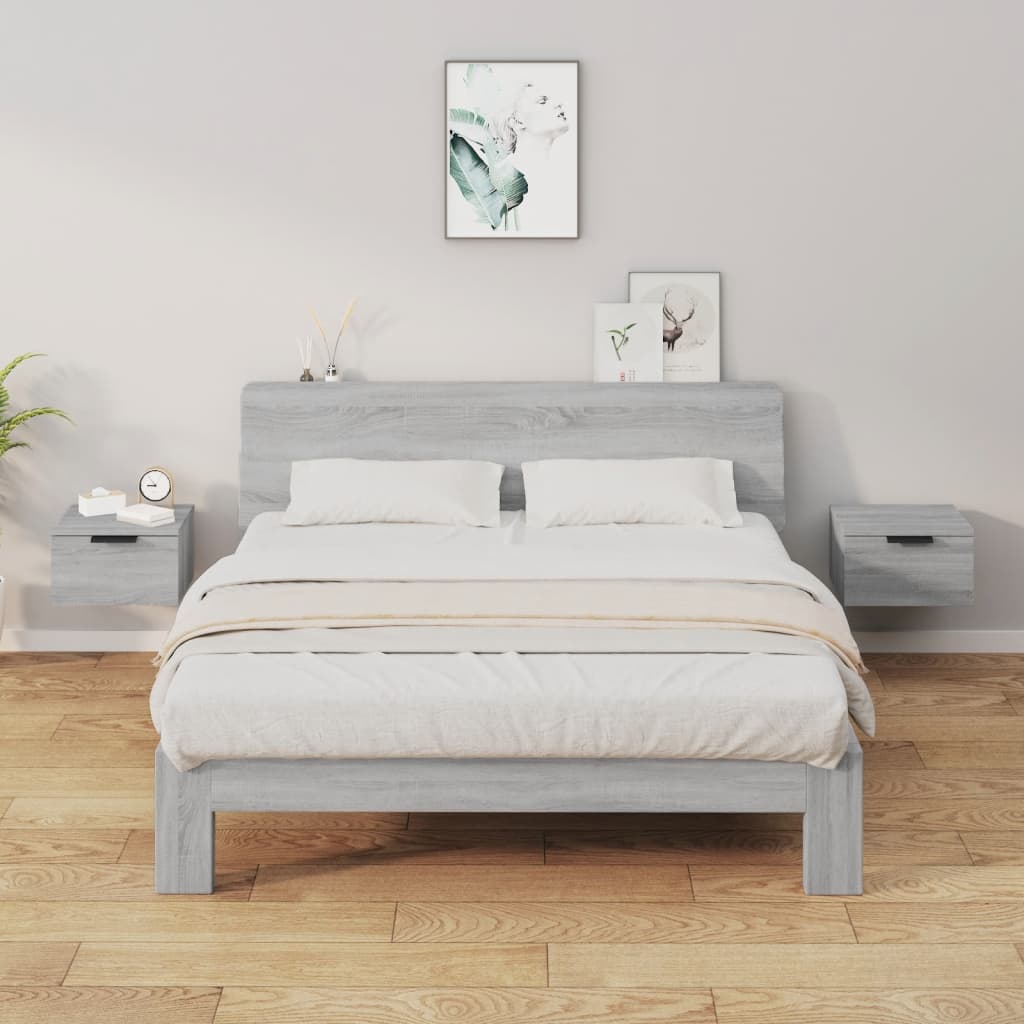 vidaXL Κομοδίνα Επιτοίχια 2 τεμ. Γκρι Sonoma 34x30x20 εκ.