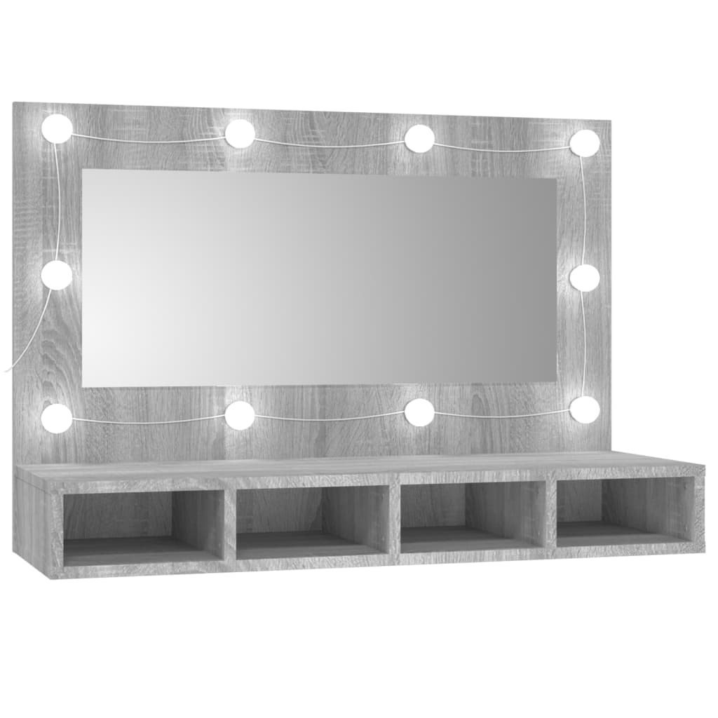 vidaXL Έπιπλο Καθρέπτη με LED Γκρι Sonoma 90x31,5x62 εκ.