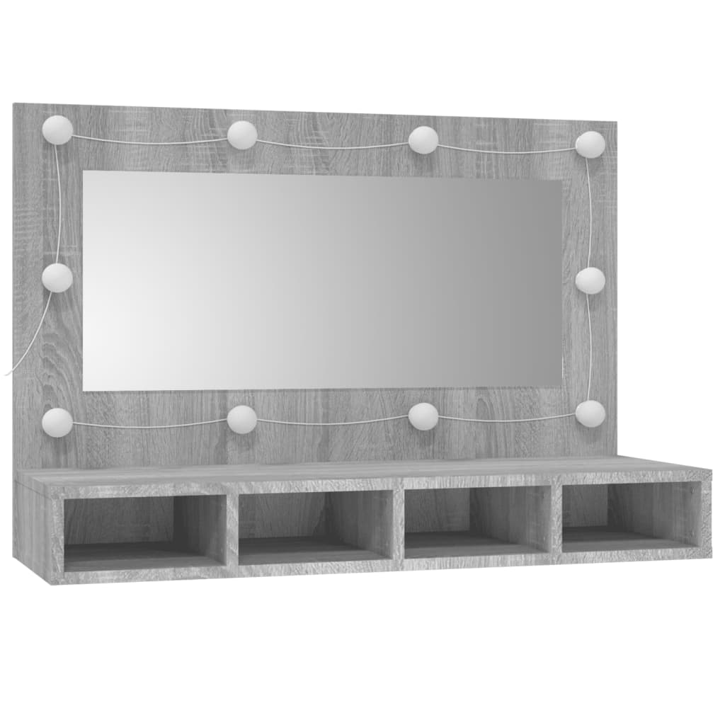 vidaXL Έπιπλο Καθρέπτη με LED Γκρι Sonoma 90x31,5x62 εκ.