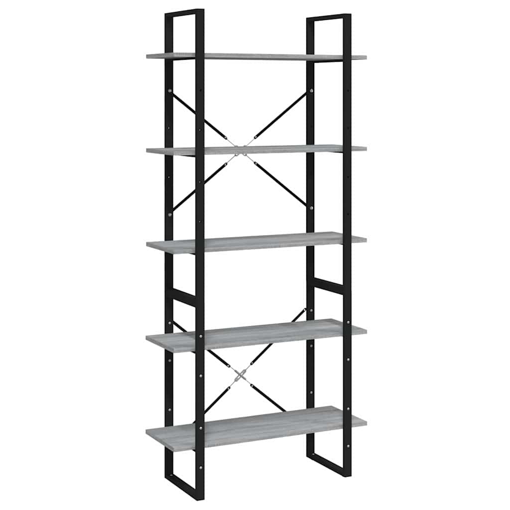 vidaXL Βιβλιοθήκη με 5 Ράφια Γκρι Sonoma 80x30x175 εκ. Επεξεργ. Ξύλο