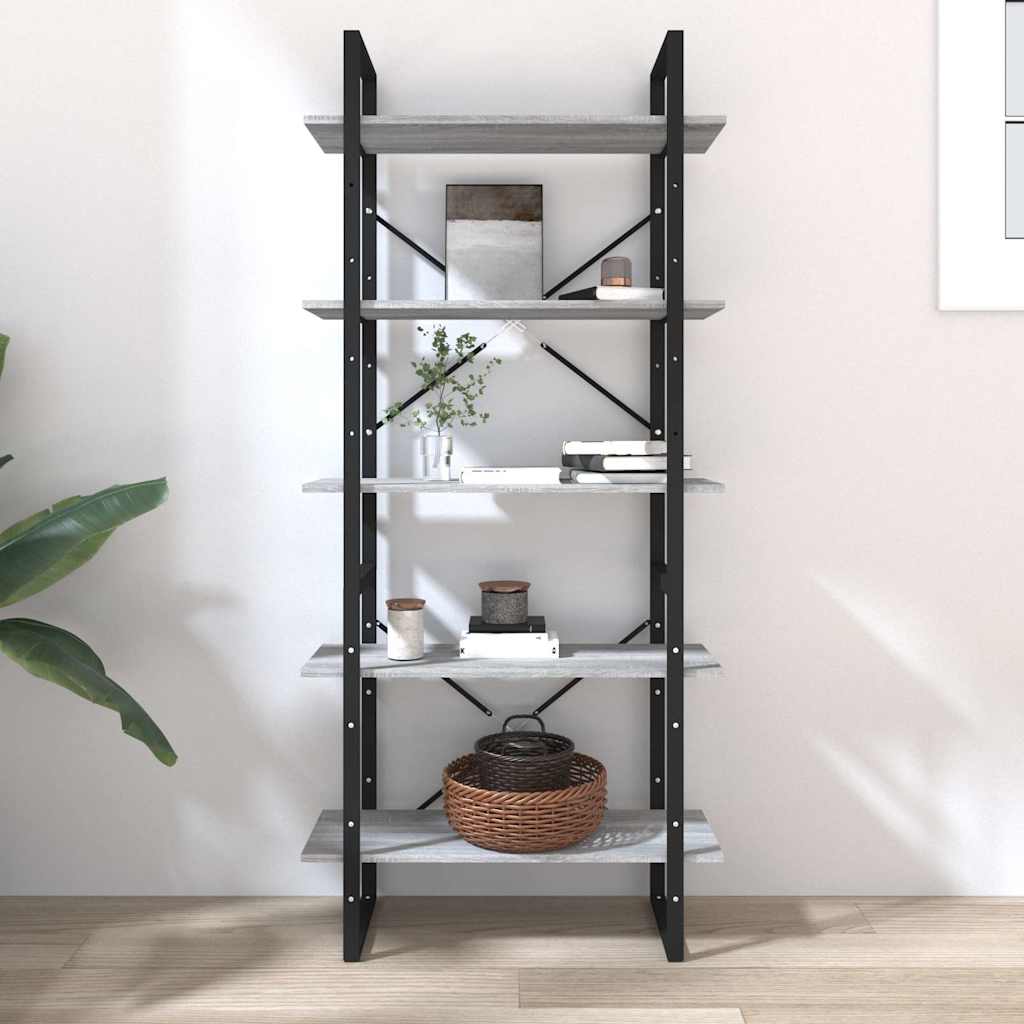 vidaXL Βιβλιοθήκη με 5 Ράφια Γκρι Sonoma 80x30x175 εκ. Επεξεργ. Ξύλο