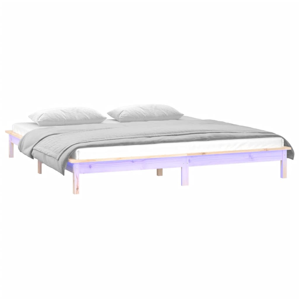 vidaXL Πλαίσιο Κρεβατιού με LED 150 x 200 εκ. King Size Μασίφ Ξύλο