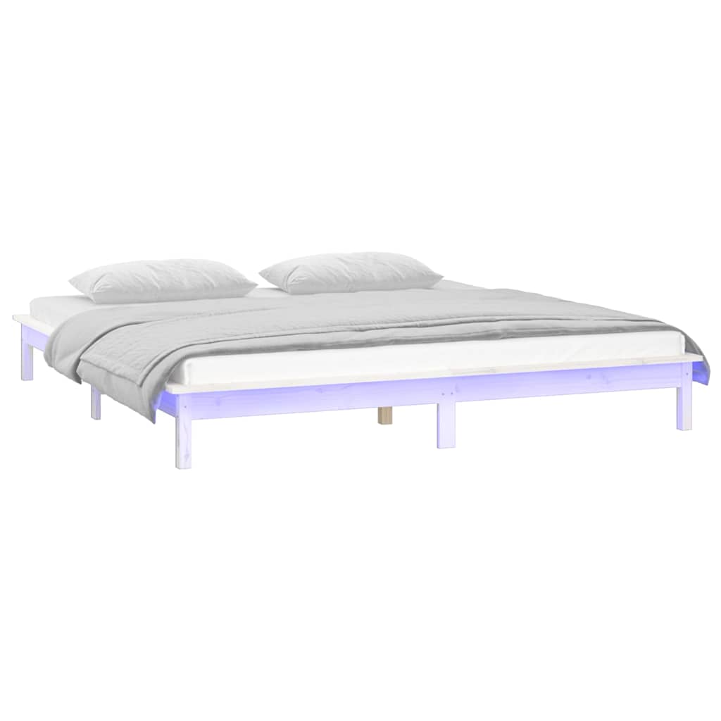 vidaXL Πλαίσιο Κρεβατιού με LED Λευκό 160 x 200 εκ. από Μασίφ Ξύλο