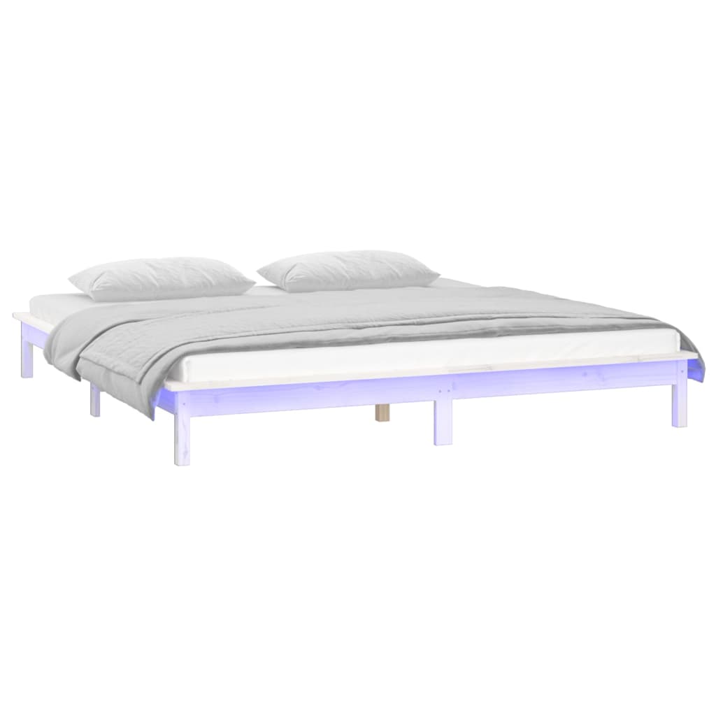 vidaXL Πλαίσιο Κρεβατιού LED Λευκό 180x200 εκ. Super King Size Ξύλο
