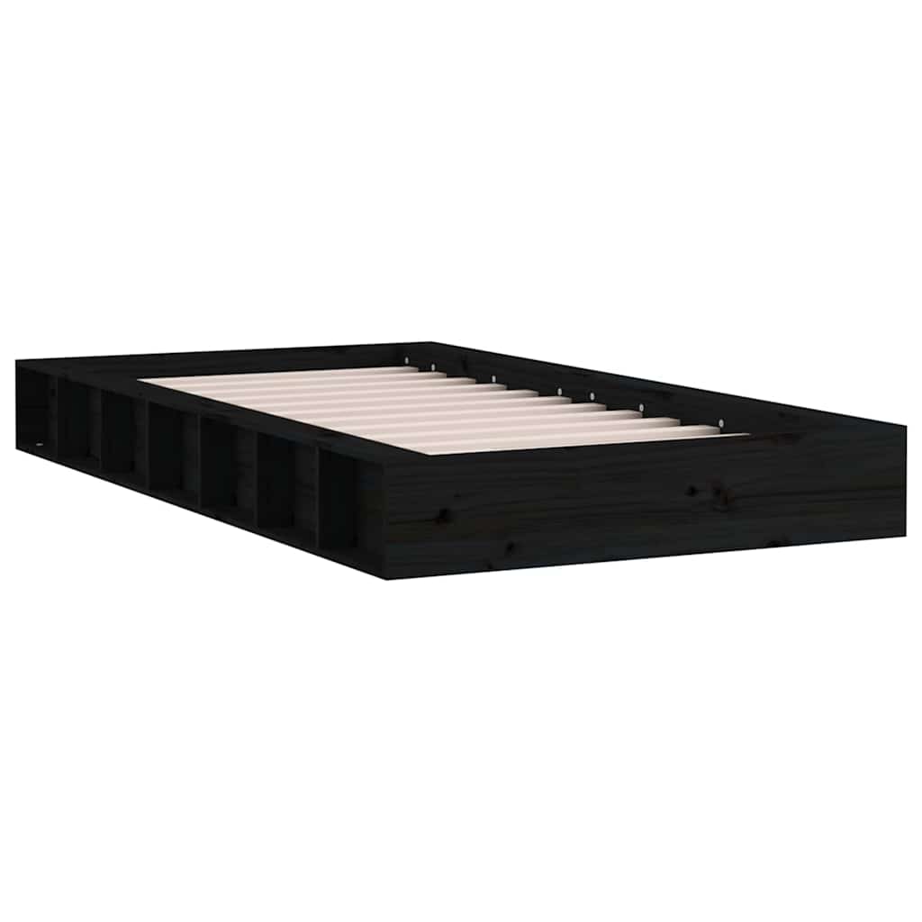 vidaXL Πλαίσιο Κρεβατιού Μαύρο 75 x 190εκ. από Μασίφ Ξύλο Small Single