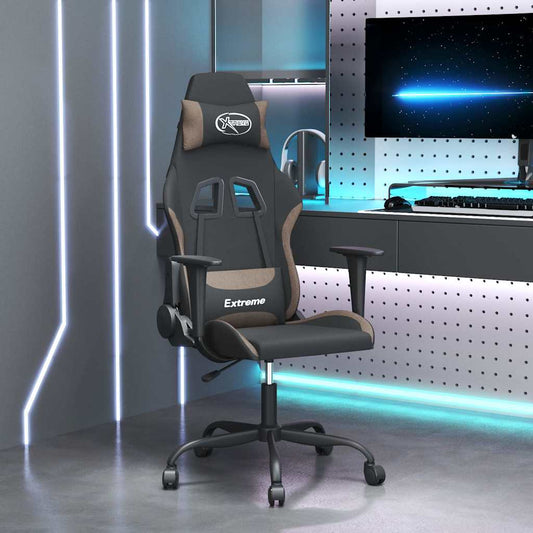 vidaXL Καρέκλα Μασάζ Gaming Μαύρη και Taupe Υφασμάτινη