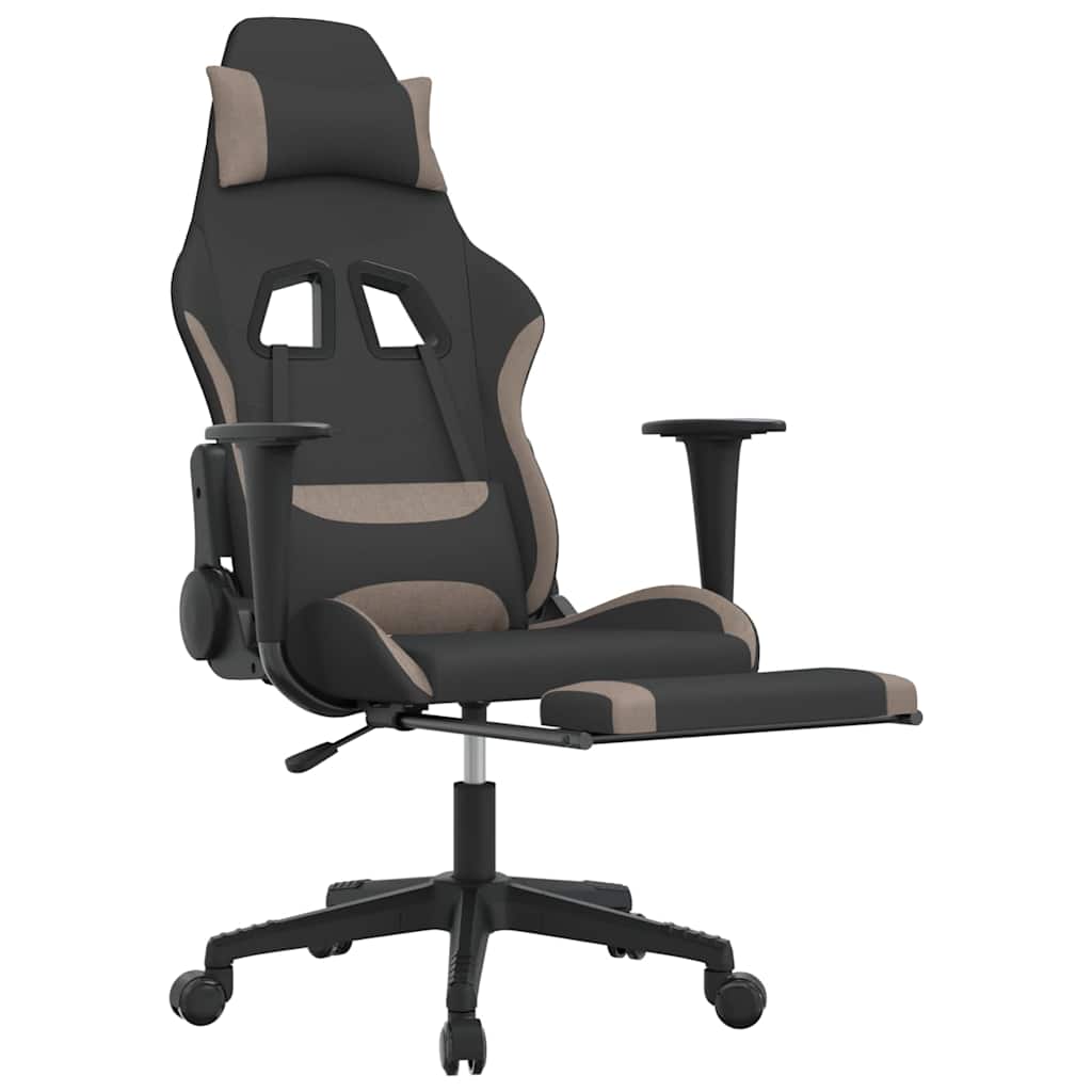 vidaXL Καρέκλα Μασάζ Gaming Μαύρη & Taupe Υφασμάτινη με Υποπόδιο