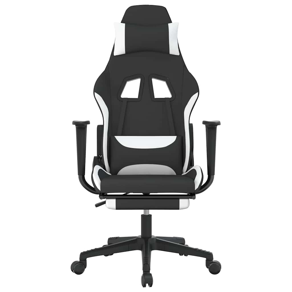vidaXL Καρέκλα Μασάζ Gaming Μαύρη/Λευκή Ύφασμα με Υποπόδιο