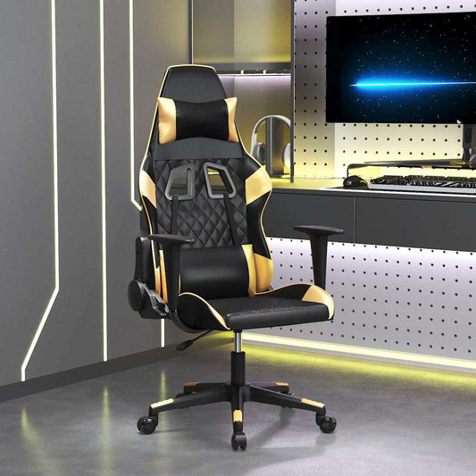 vidaXL Καρέκλα Gaming Μασάζ Μαύρο/Χρυσό από Συνθετικό Δέρμα