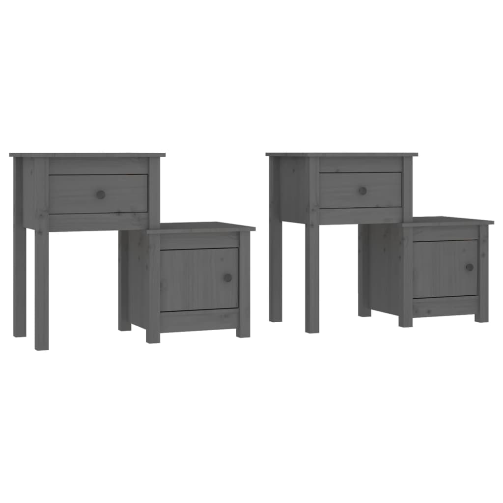 vidaXL Κομοδίνα 2 τεμ. Γκρί 79,5x38x65,5 εκ. από Μασίφ Ξύλο Πεύκου