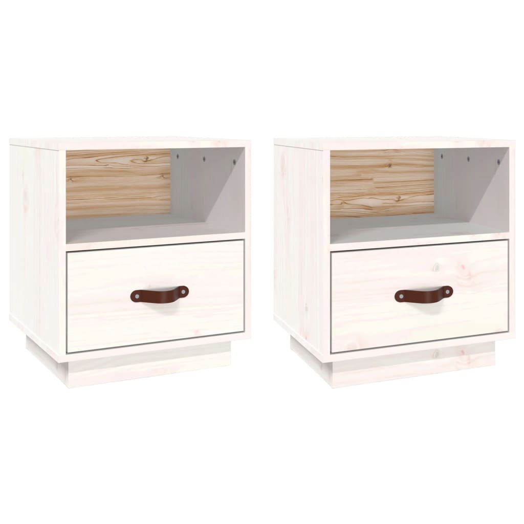 vidaXL Κομοδίνα 2 τεμ. Λευκό 40x34x45 εκ. από Μασίφ Ξύλο Πεύκου
