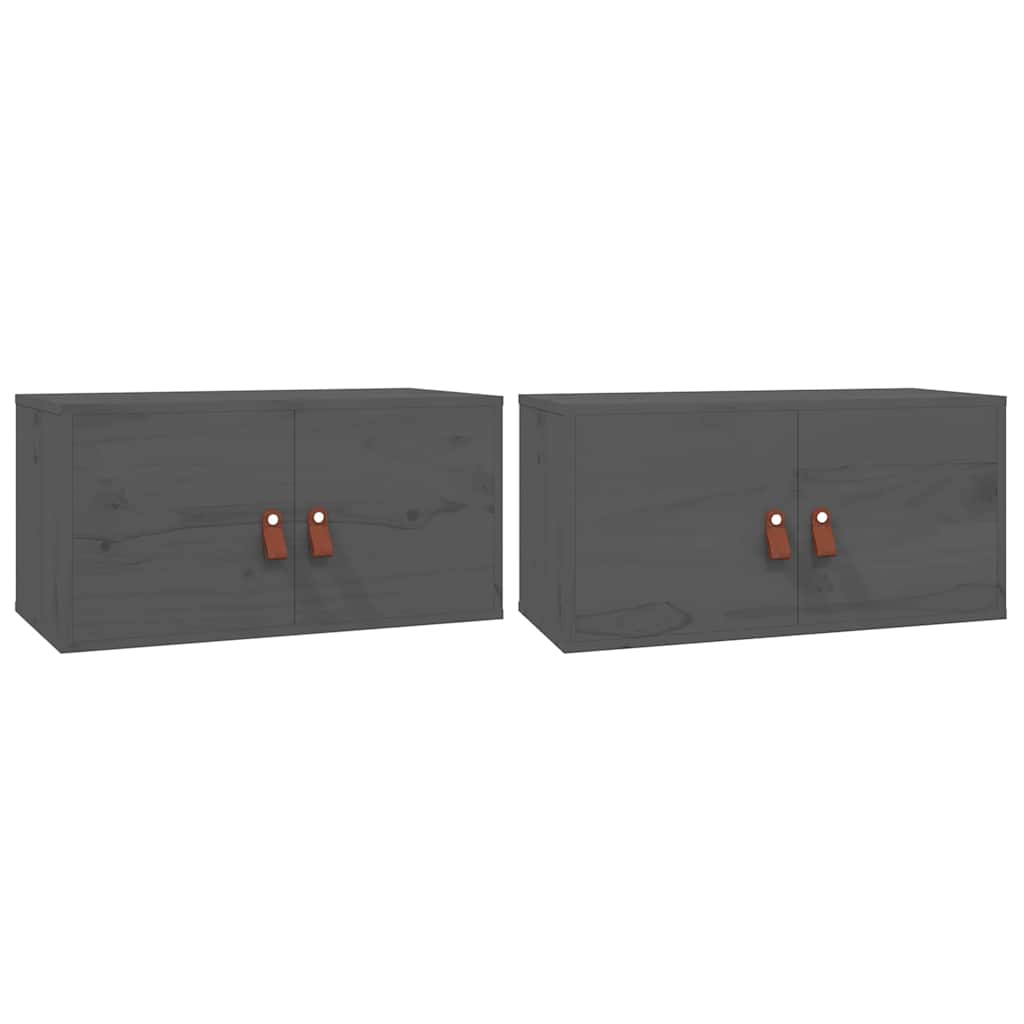vidaXL Ντουλάπι Τοίχου 2 τεμ. Γκρι 60x30x30 εκ. από Μασίφ Ξύλο Πεύκου