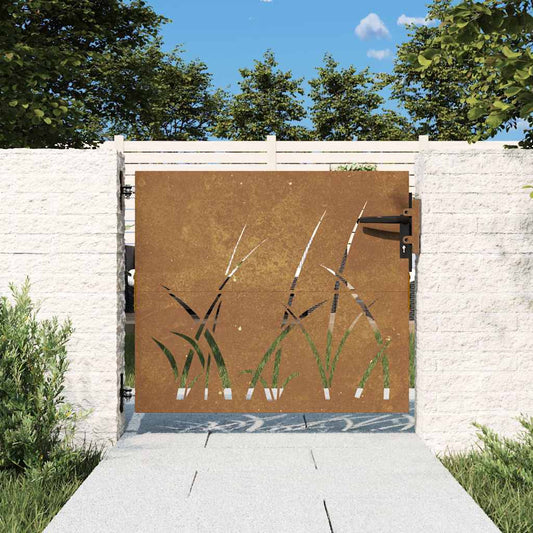 vidaXL Πόρτα Κήπου με Σχέδιο Χόρτου από Ατσάλι Corten 85x75 εκ.
