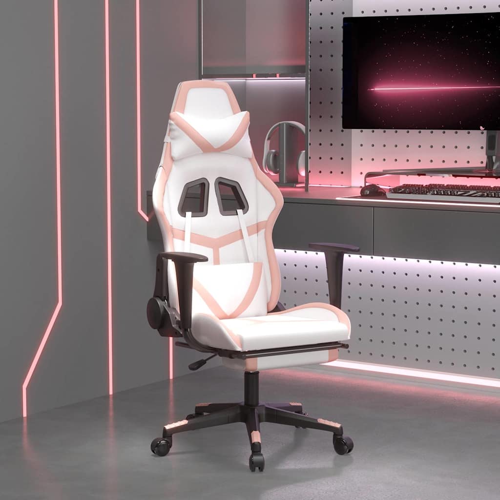 vidaXL Καρέκλα Gaming με Υποπόδιο Λευκό και Ροζ από Συνθετικό Δέρμα